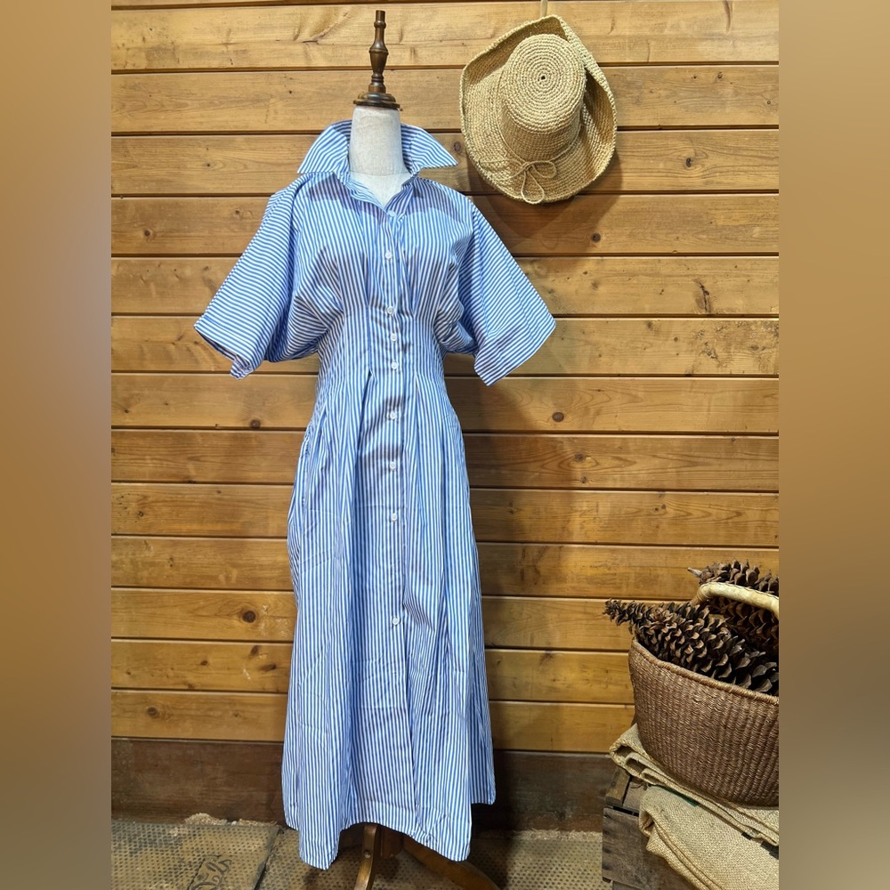 Dress Day Blue White Striped Shirt Dress Button Down NWT Size Medium